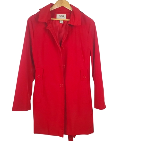 London Fog Red Belted Trench Coat. Detachable Hood. Women's XL. - Picture 1 of 9